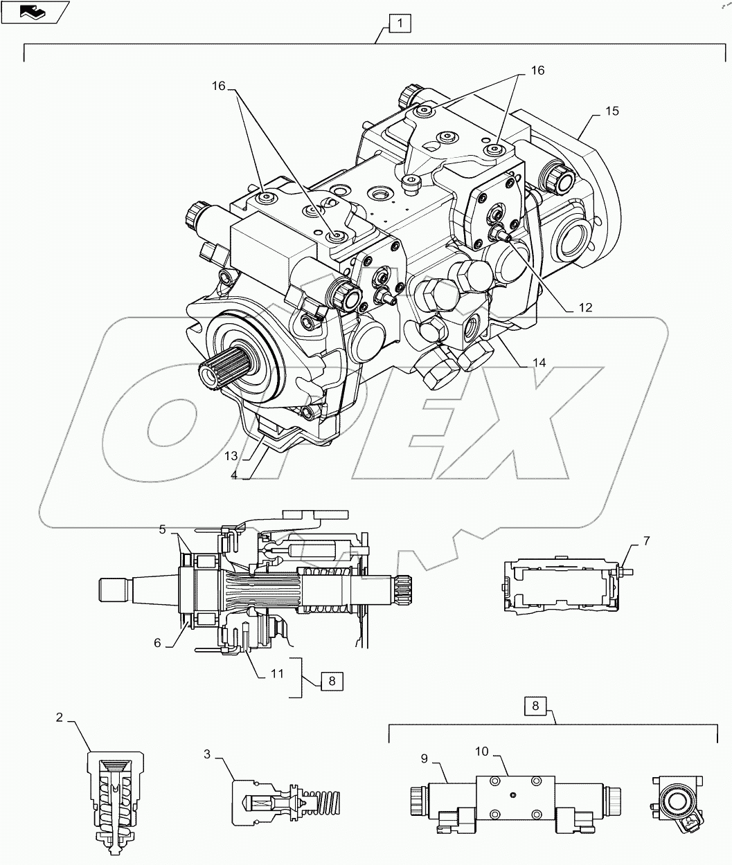  TANDEM HYDROSTATIC PUMP, 45CC, E-H CONTROL