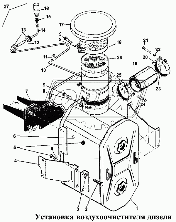 Установка воздухоочистителя дизеля