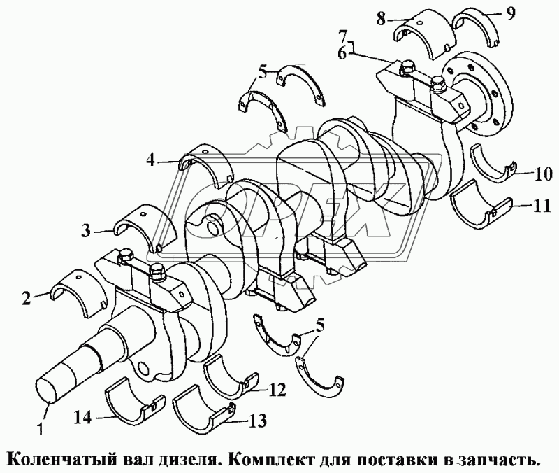 Коленчатый вал дизеля. Комплект для поставки в запчасти