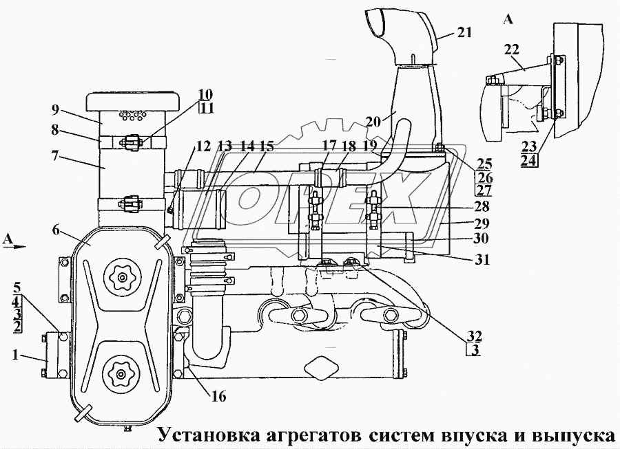 Установка агрегатов систем впуска и выпуска