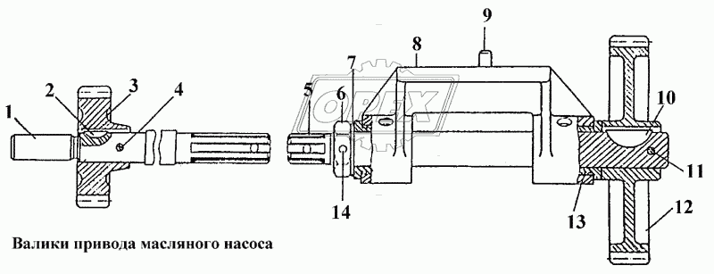 Валики привода масляного насоса