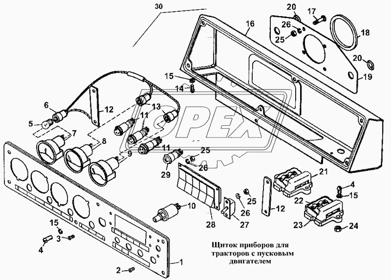 Щиток приборов для тракторов с пусковым двигателем