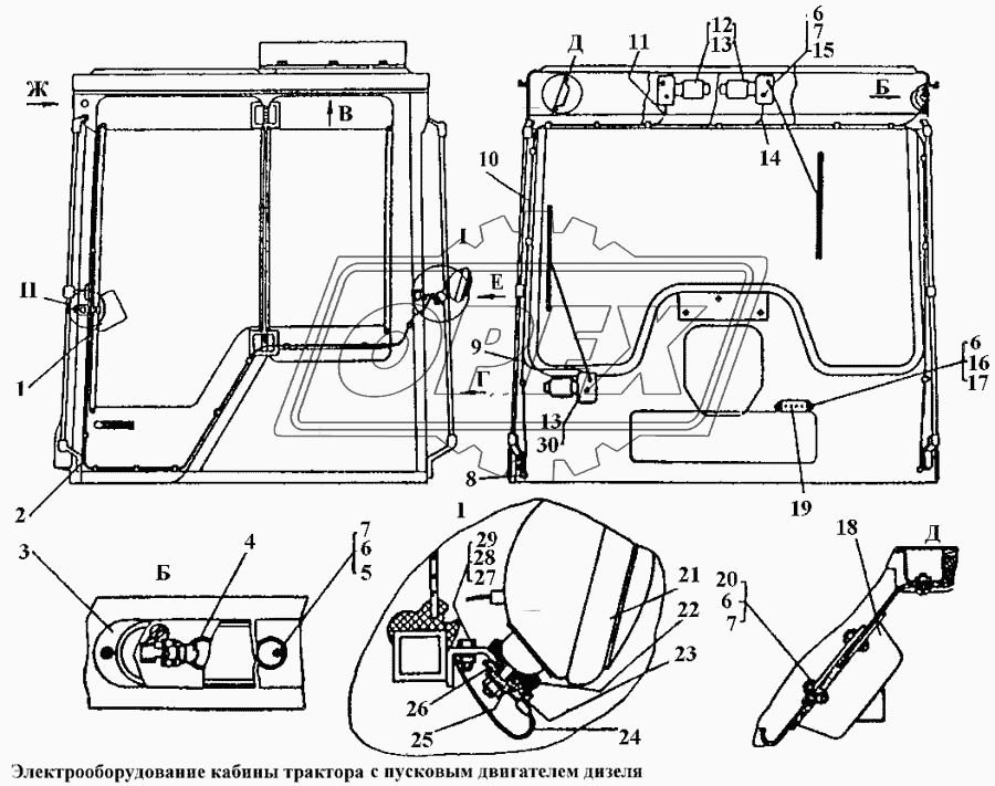 Электрооборудование кабины трактора с пусковым двигателем дизеля
