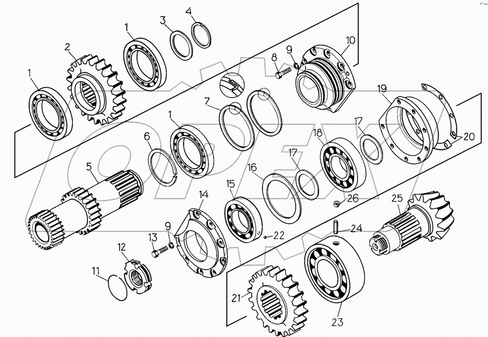 Вал-шестерня с деталями