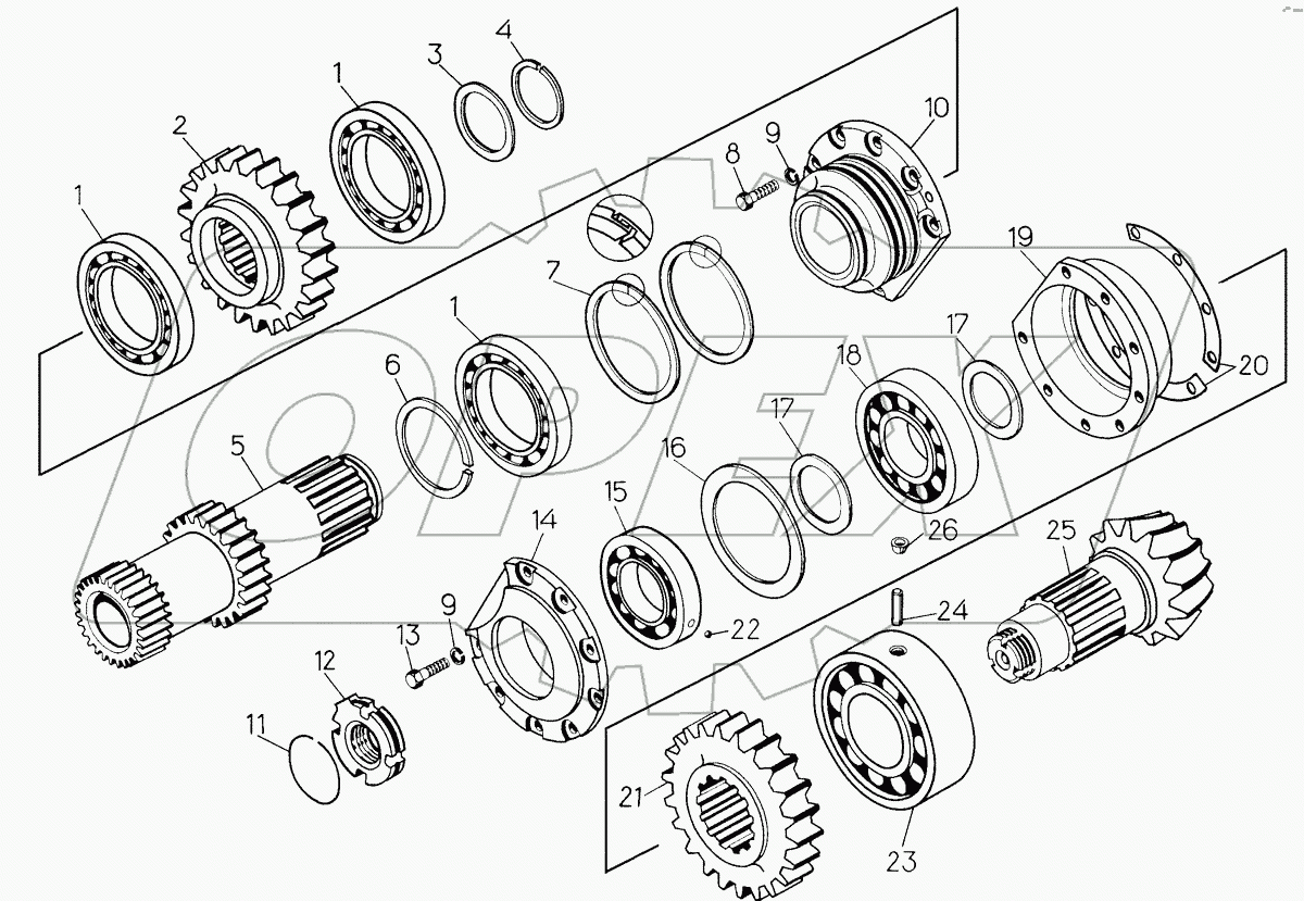 Вал-шестерня с деталями