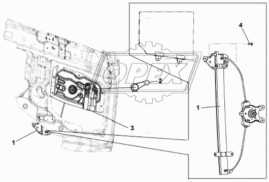 Левый стеклоподъемник в сборе