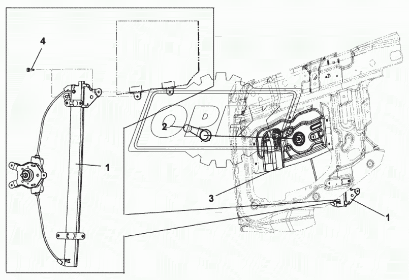 Правый стеклоподъемник в сборе