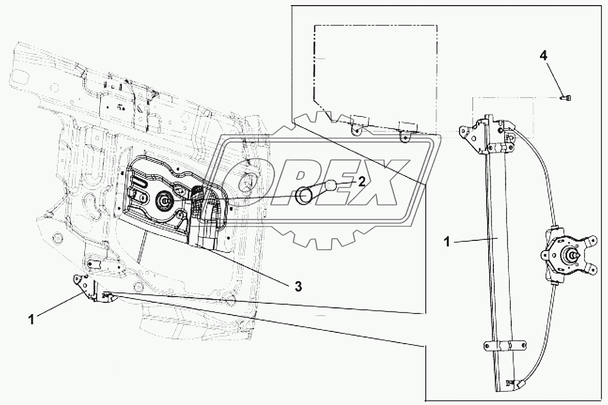 6104A-C0100 Левый стеклоподъемник в сборе