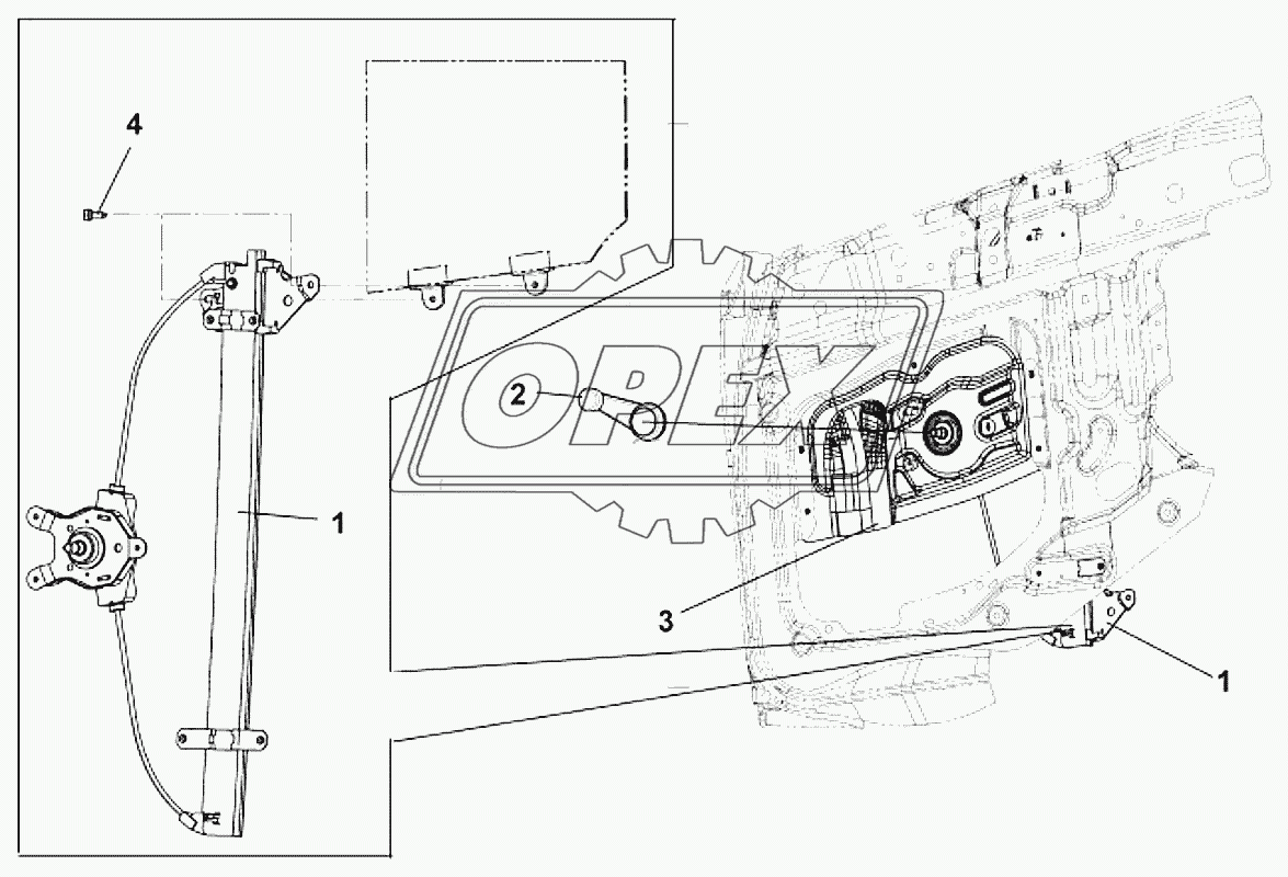 6104B-C0100 Правый стеклоподъемник в сборе