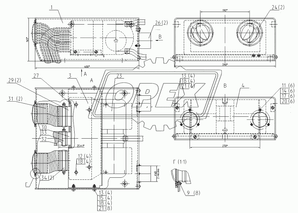 Отопитель в сборе 130-00-25.00.710