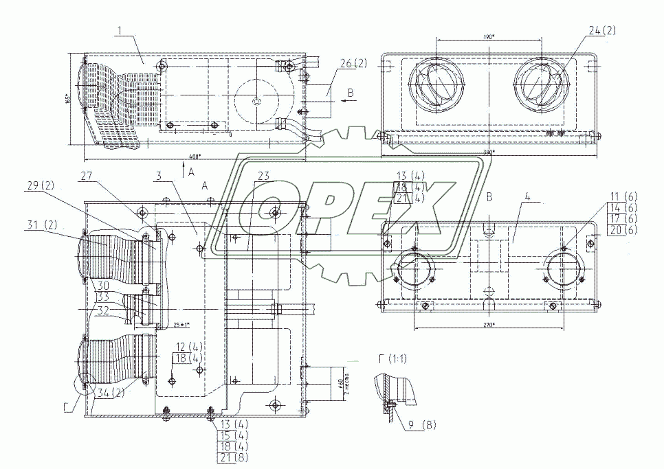 Отопитель в сборе 130-00-25.00.710