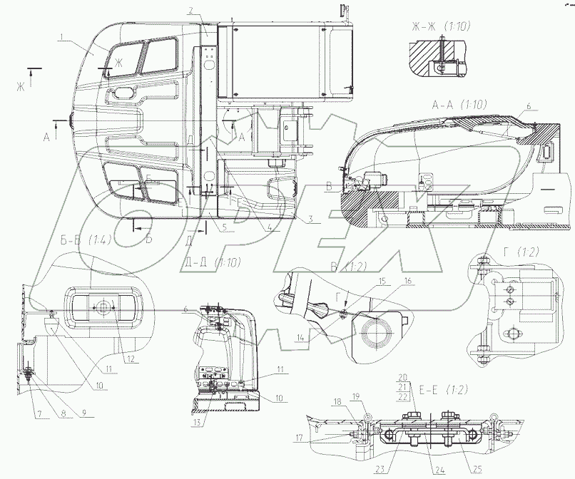  Установка капотной системы 130-01-22.00.000