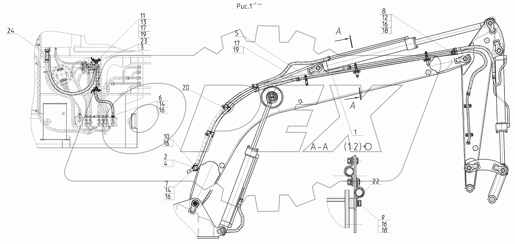  Трубопроводы гидромолота на рабочем оборудовании