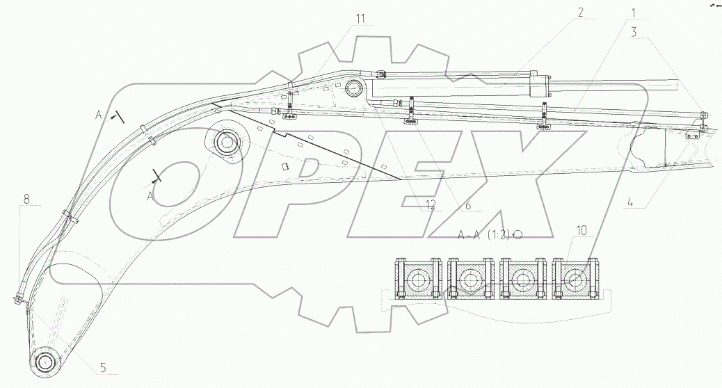  Трубопроводы стрелы в сборе с гидроцилиндром