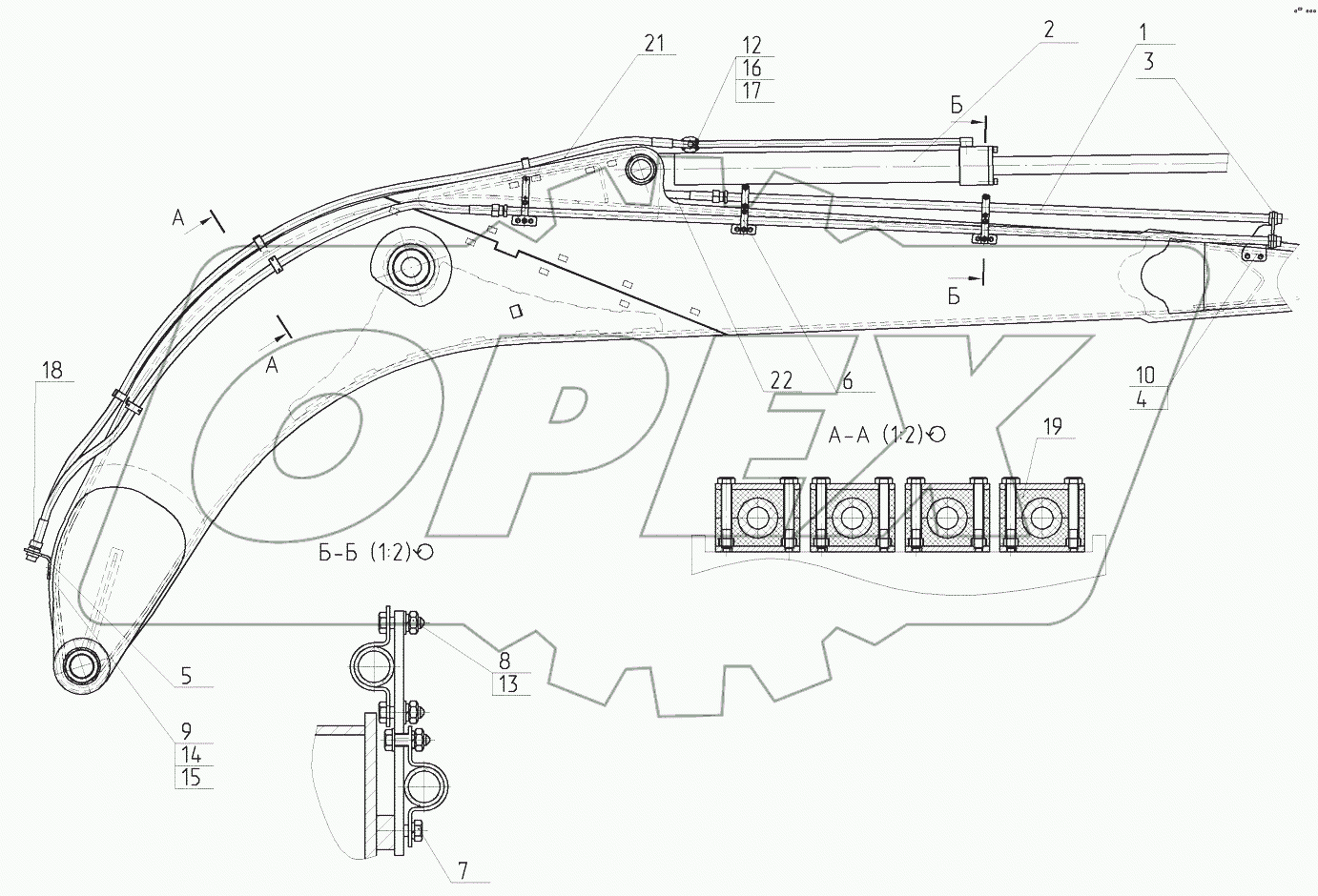  Трубопроводы стрелы в сборе с гидроцилиндром