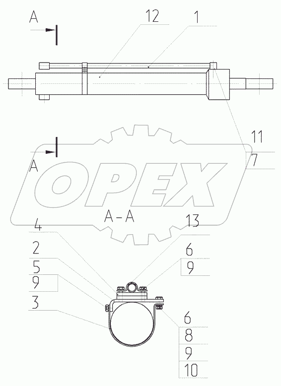  Гидроцилиндр ковша в сборе с трубопроводами