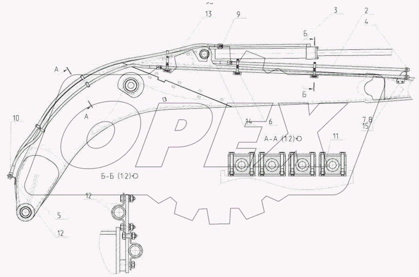  Трубопроводы стрелы в сборе с гидроцилиндром