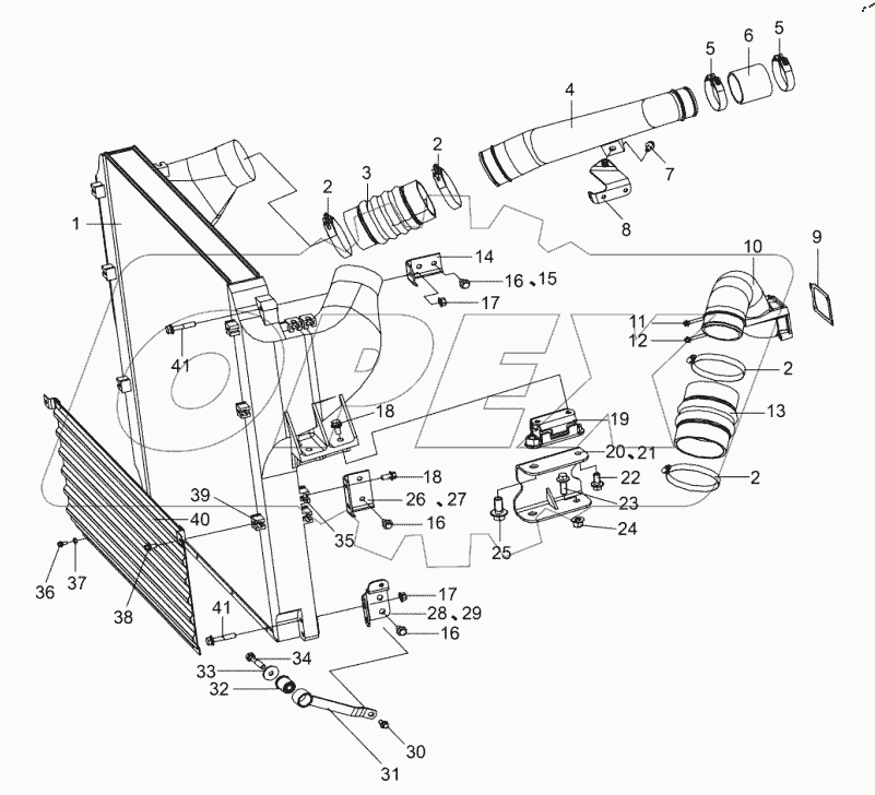  Интеркулер, трубопровод, подвеска и экран