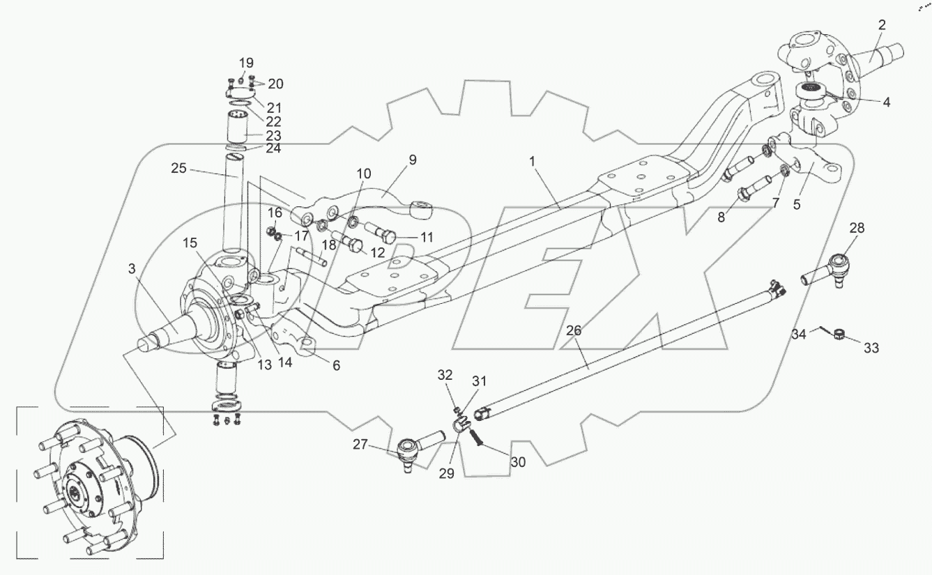  Передний мост и поперечная рулевая тяга
