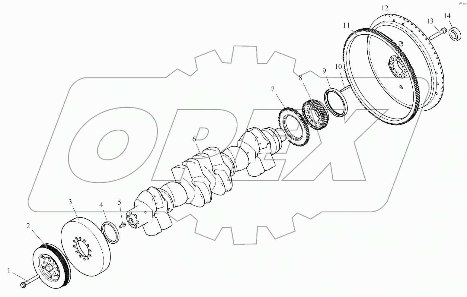  Коленчатый вал, шкив и маховик
