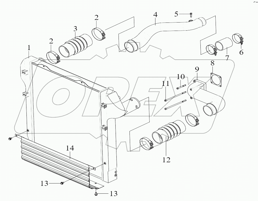  Интеркулер, трубопроводы, подвеска, защитная сетка