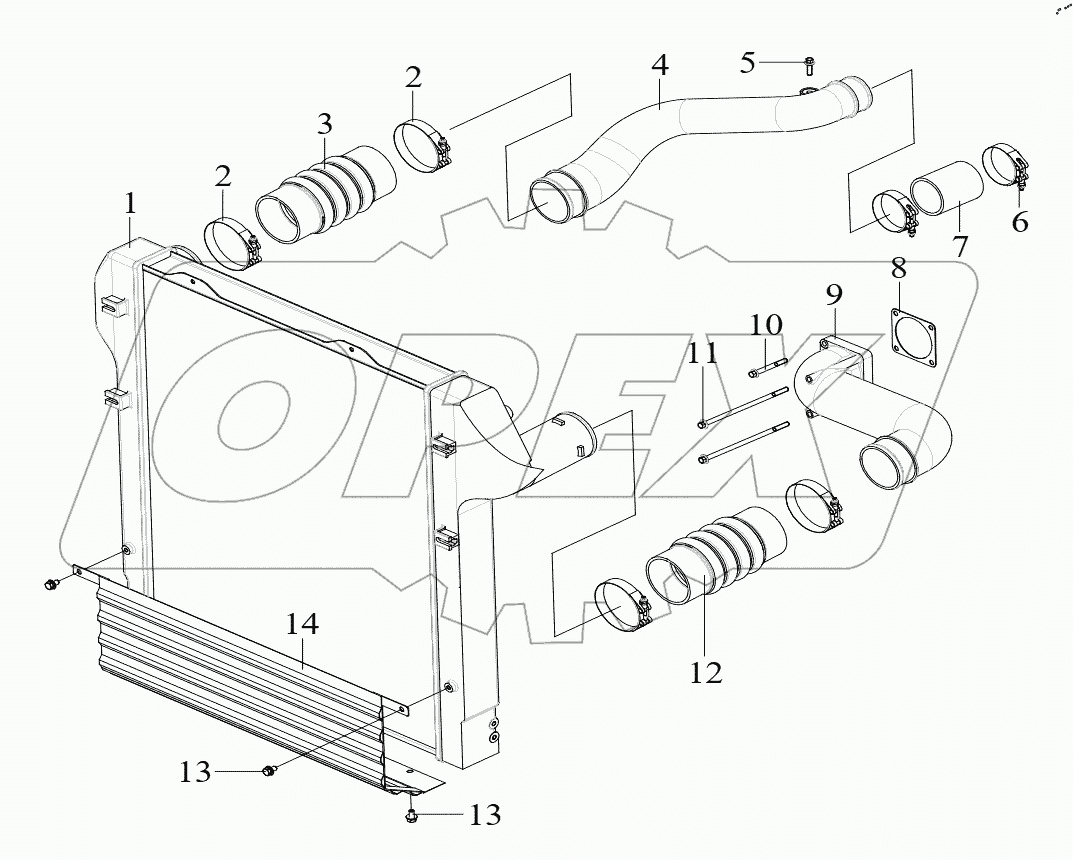  Интеркулер, трубопроводы, подвеска, защитная сетка