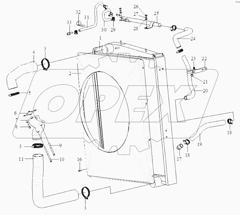  Радиатор, трубопровод, кожух вентилятора