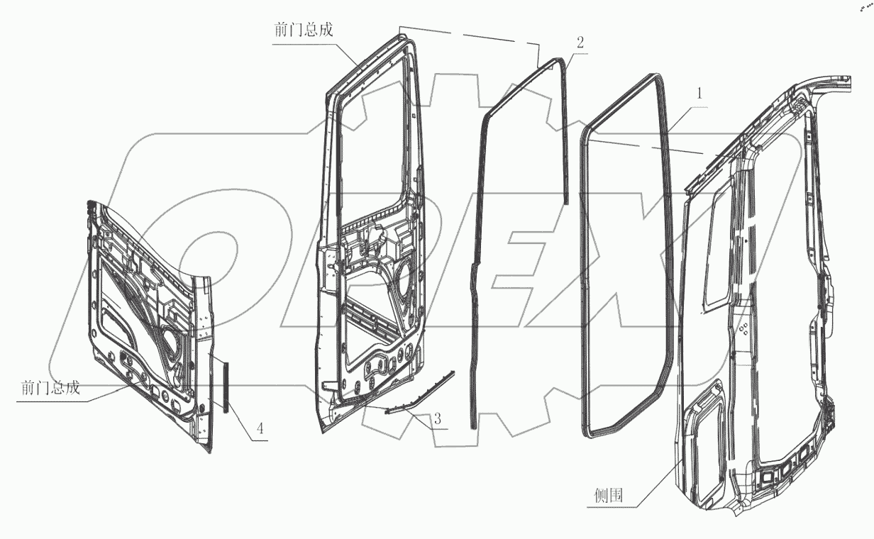  СХЕМА СИСТЕМЫ УПЛОТНИТЕЛЬНЫХ ПОЛОС ПЕРЕДНЕЙ ДВЕРИ