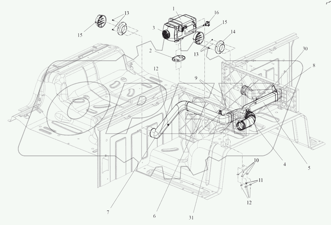  СХЕМА ПНЕВМАТИЧЕСКОГО АВТОНОМНОГО ОТОПИТЕЛЯ (КАБИНЫ)