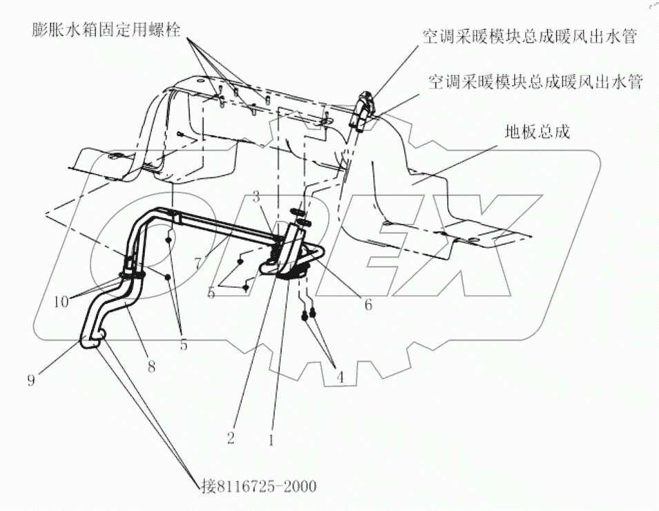  СХЕМА ТРУБОПРОВОДА ОБОГРЕВАТЕЛЯ КОНДИЦИОНЕРА ШАССИ