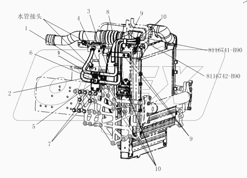  СХЕМА ТРУБОПРОВОДА ОБОГРЕВАТЕЛЯ КОНДИЦИОНЕРА ШАССИ