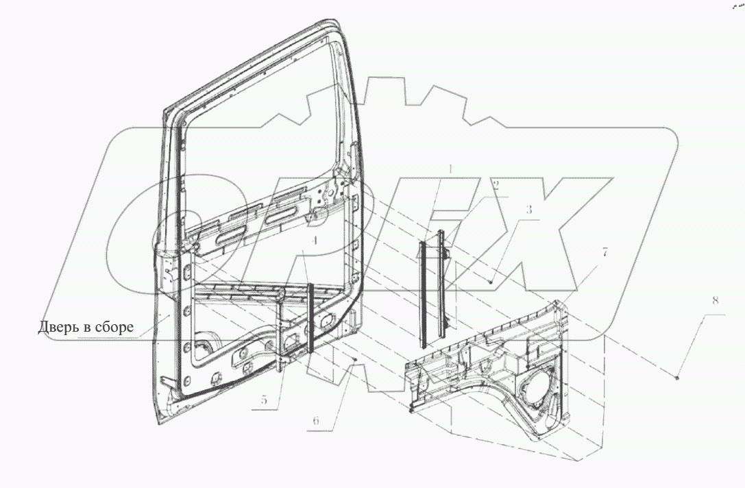  Направляющие двери и монтажная панель стеклоподъемника