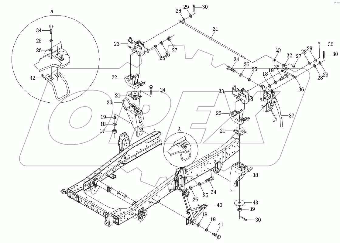 Механизм опрокидывания и фиксации 1-рядной кабины