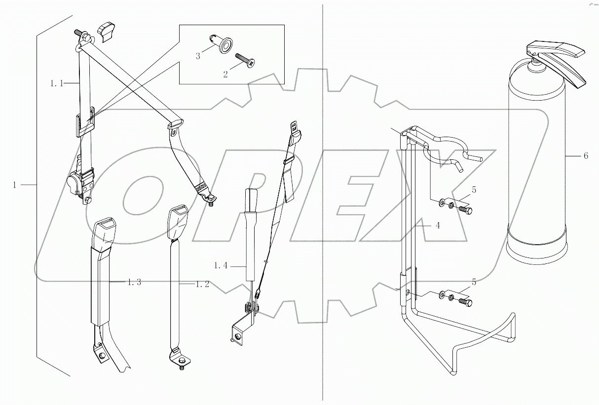  1SB2498220101 Seat belt, 1SB2498250101 Fire extinguisher