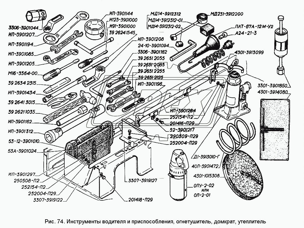 Инструмент водителя и приспособления, огнетушитель, домкрат, утеплитель