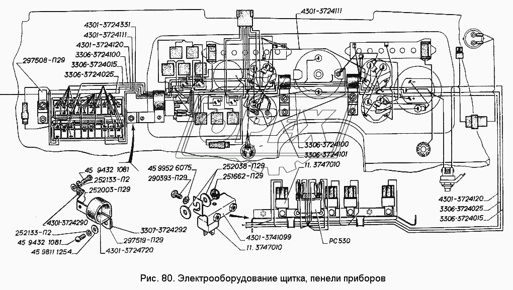 Электрооборудование щитка, панели приборов