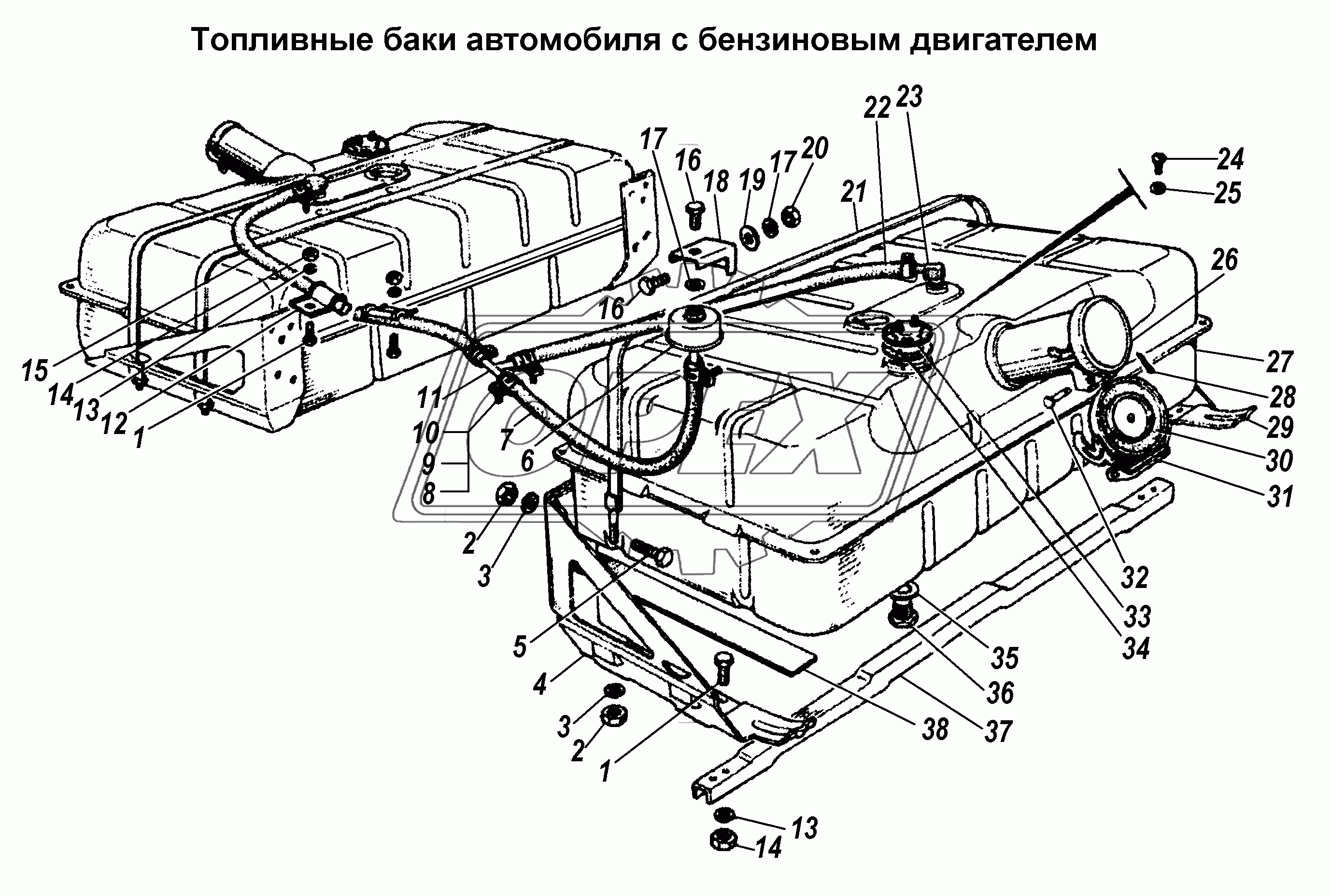 Топливный баки автомобиля с бензиновым двигателем