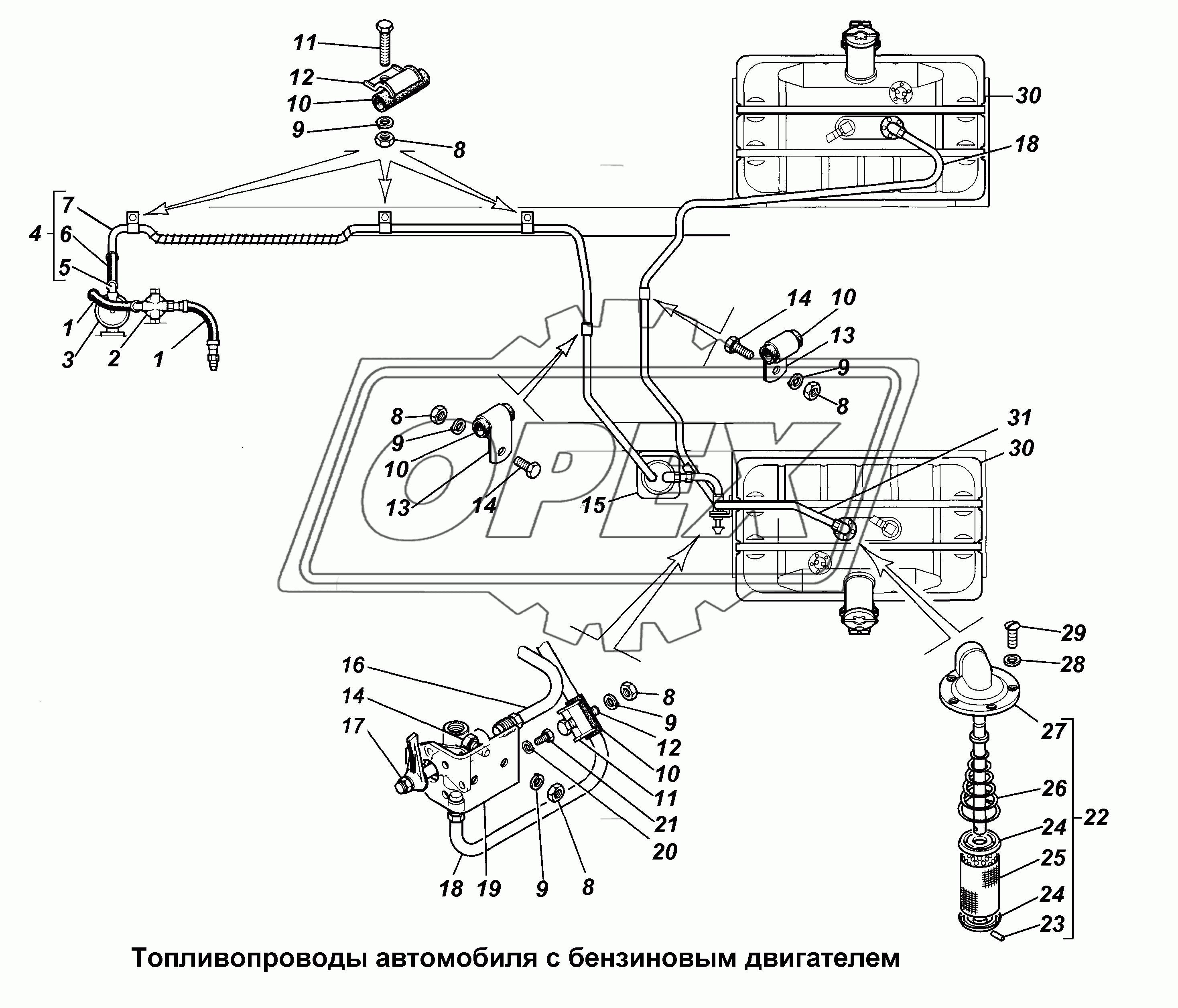 Топливопроводы автомобиля с бензиновым двигателем