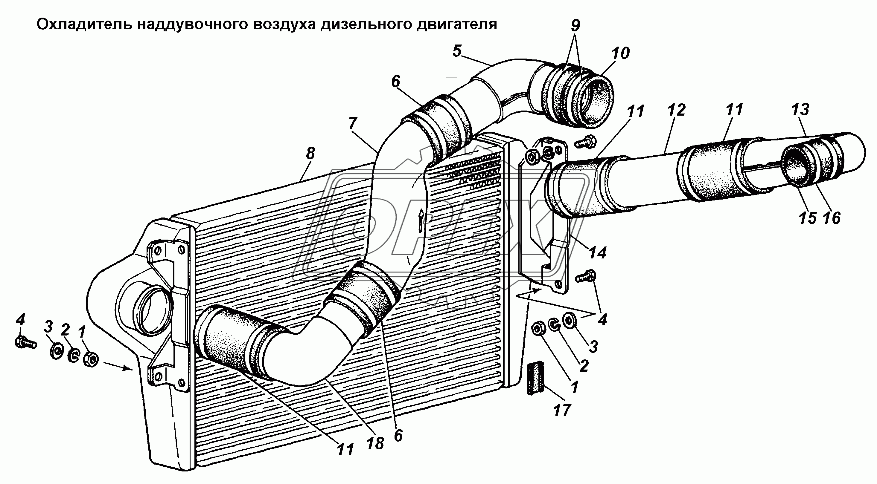 Охладитель наддувочного воздуха дизельного двигателя