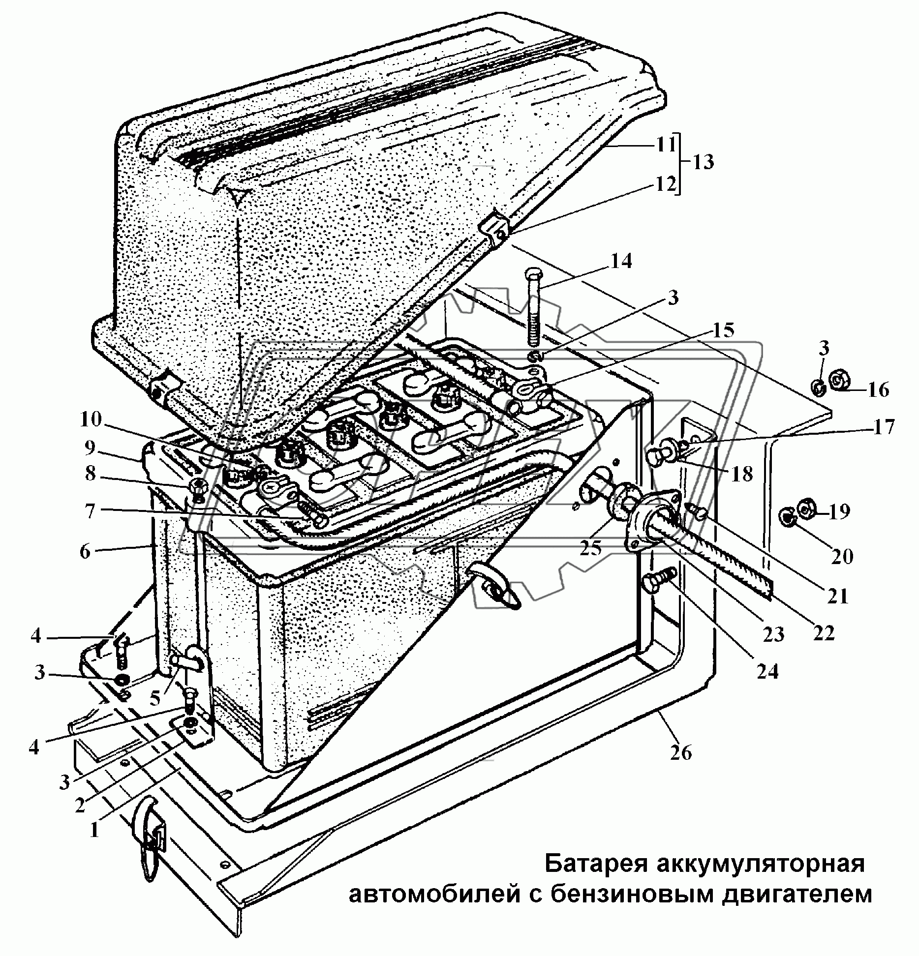 Батарея аккумуляторная автомобиля с бензиновым двигателем