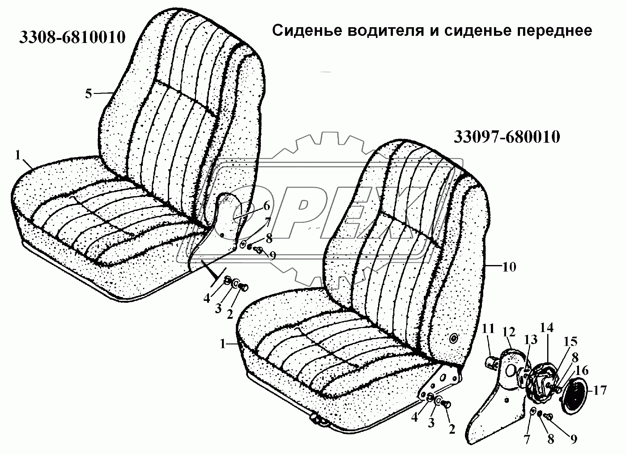Сиденье водителя и сиденье переднее