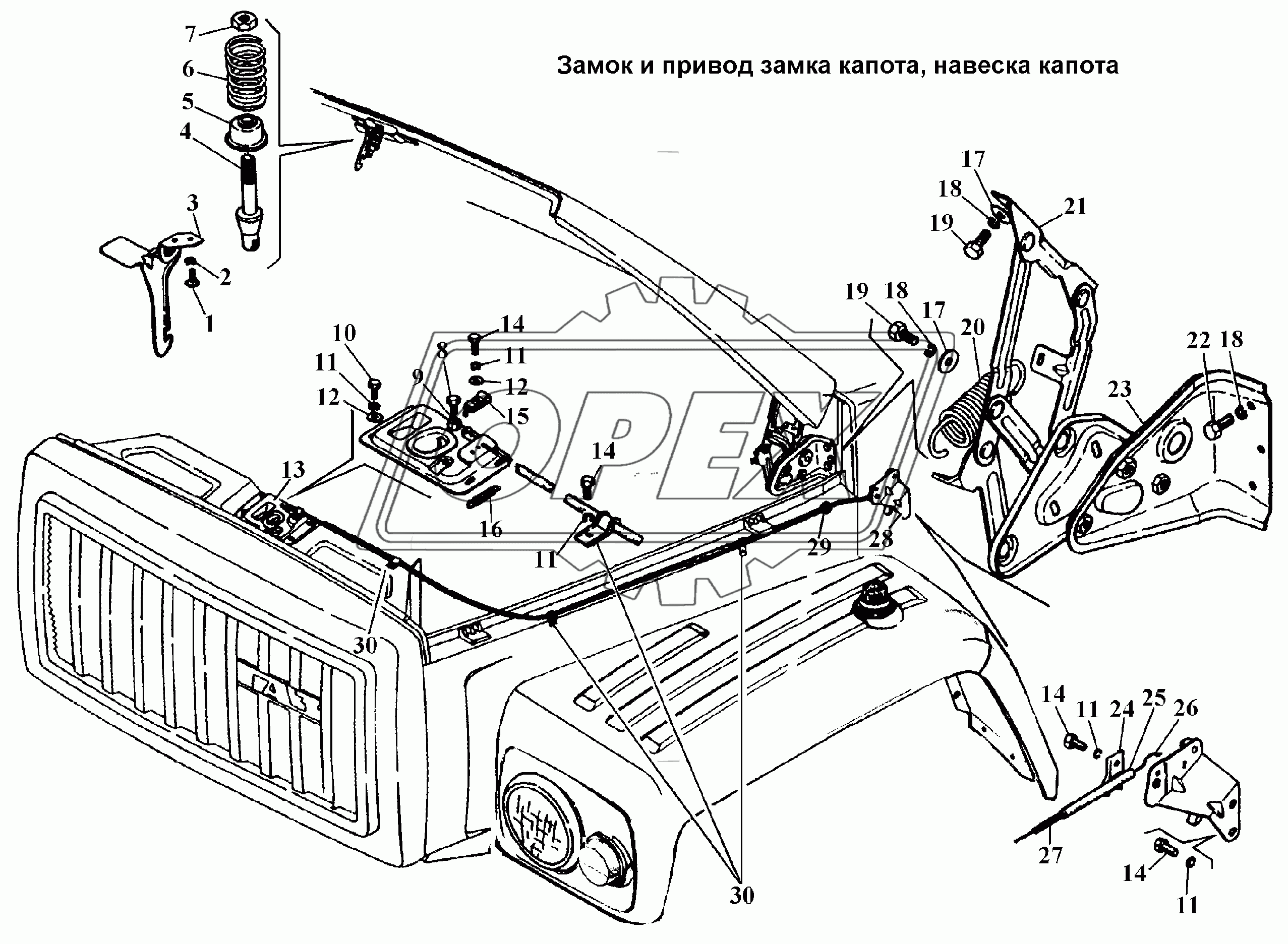 Замок капота, навеска капота