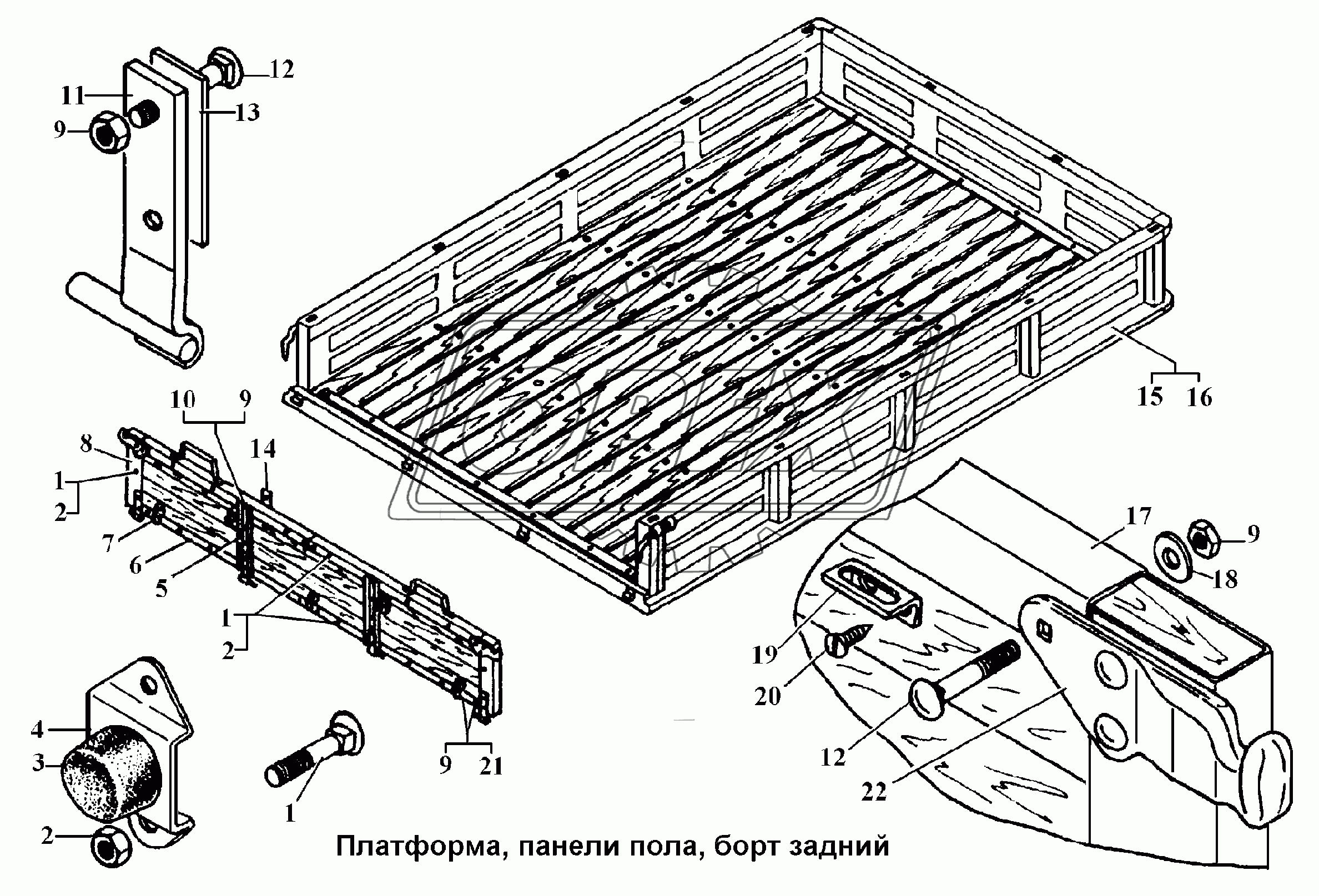 Платформа, панели пола, борт задний