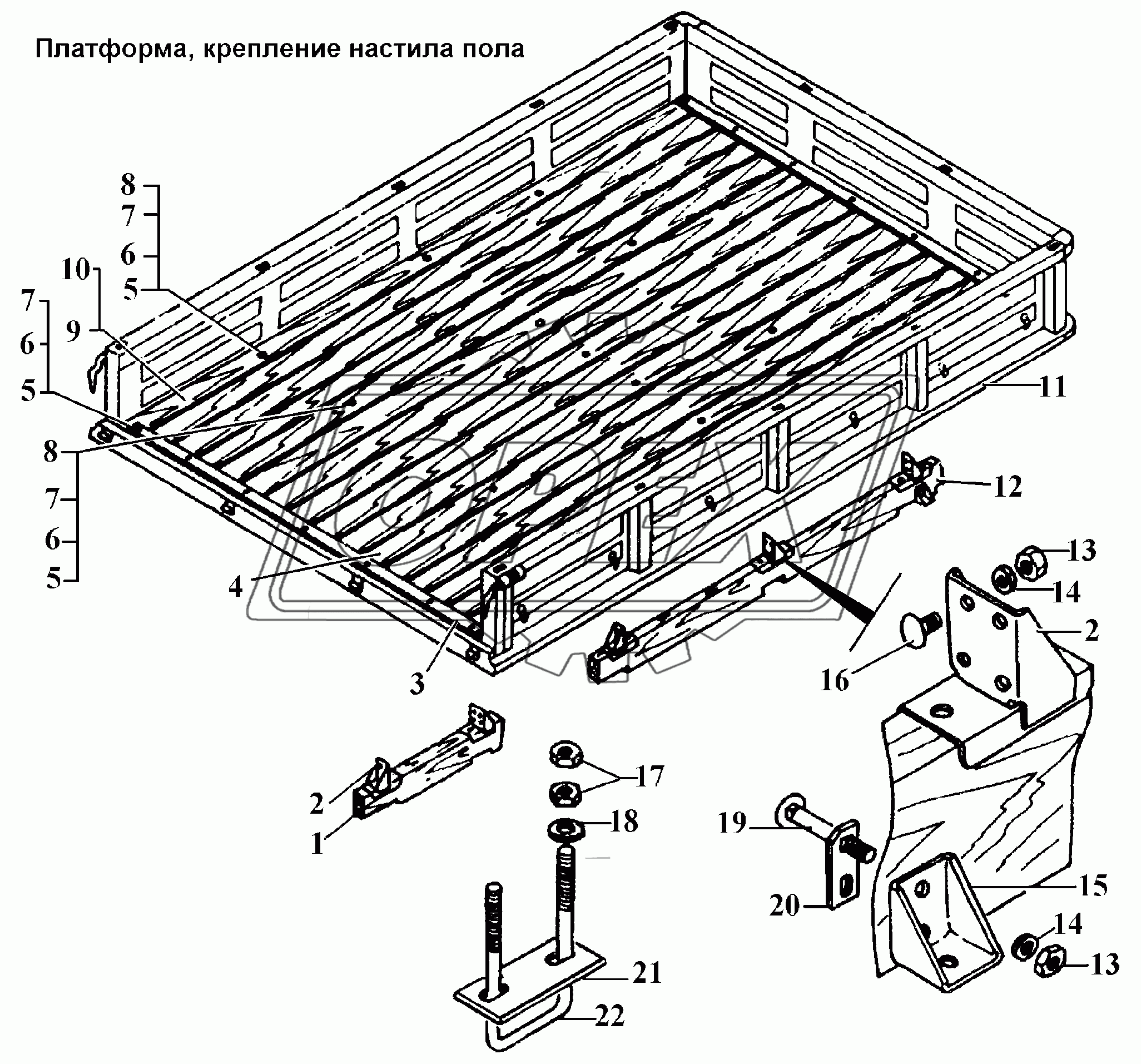 Платформа, крепление настила пола