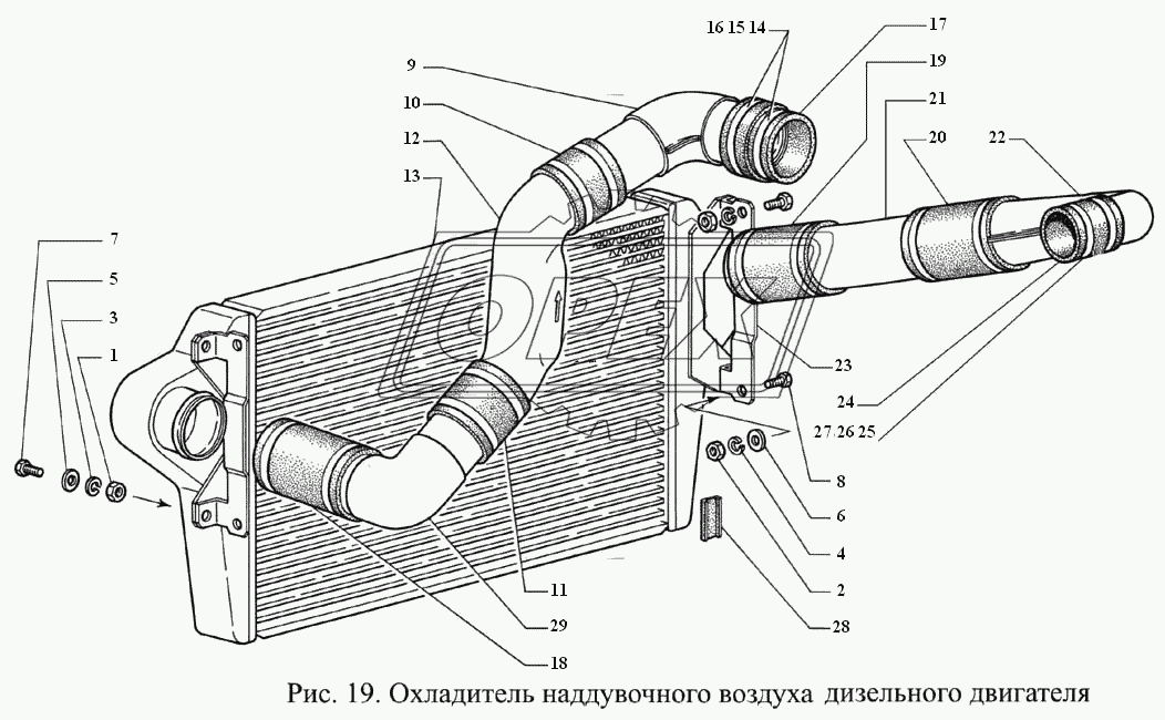 Охладитель наддувочного воздуха дизельного двигателя