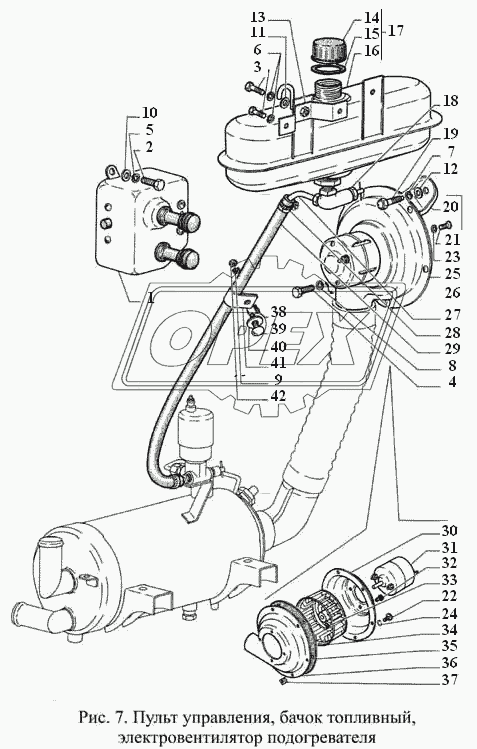 Пульт управления, бачок топливный, электровентилятор подогревателя
