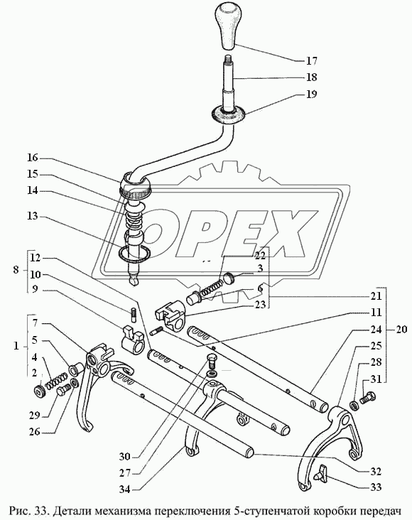 Детали механизма переключения 5-ступенчатой коробки передач
