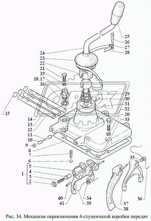 Механизм переключения 4-ступенчатой коробки передач