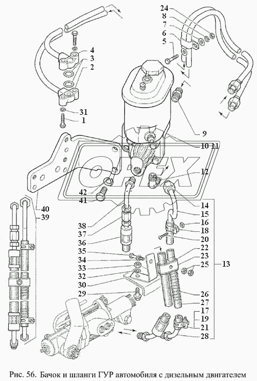 Бачок и шланги ГУР автомобиля с дизельным двигателем