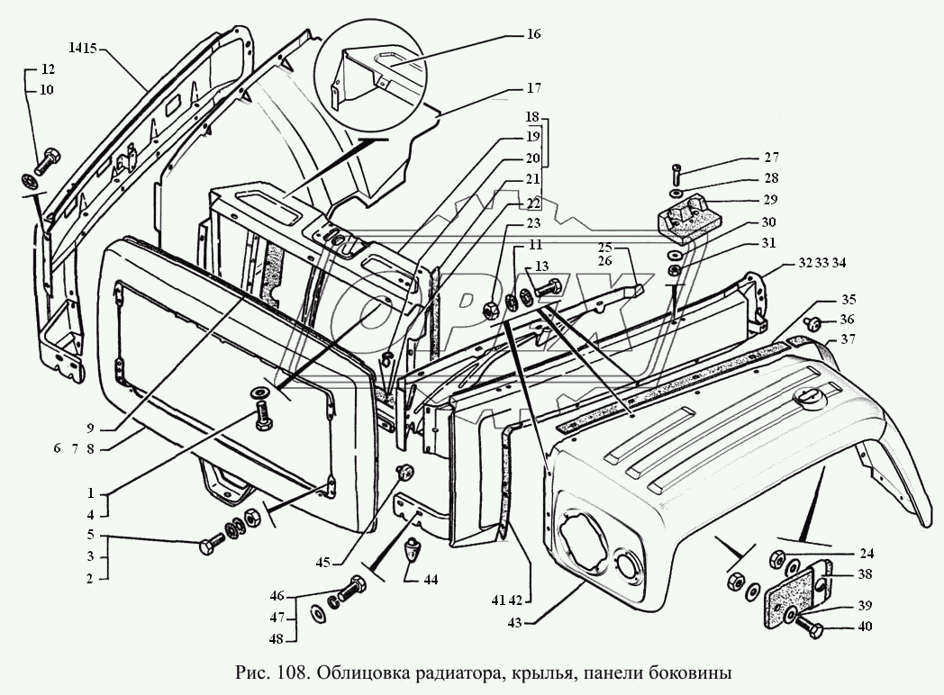 Облицовка радиатора, крылья, панели боковины